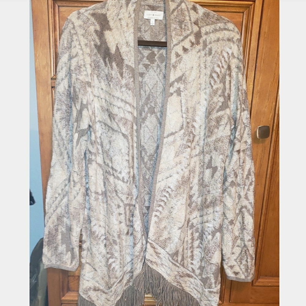 New Lucky Brand Neutral Tones Open Wrap Sweater L